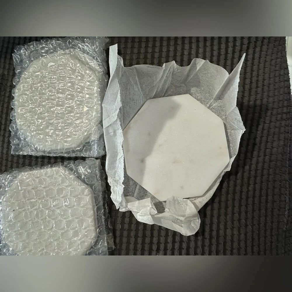 Set of 3 White Marble Coasters 3 3/4
